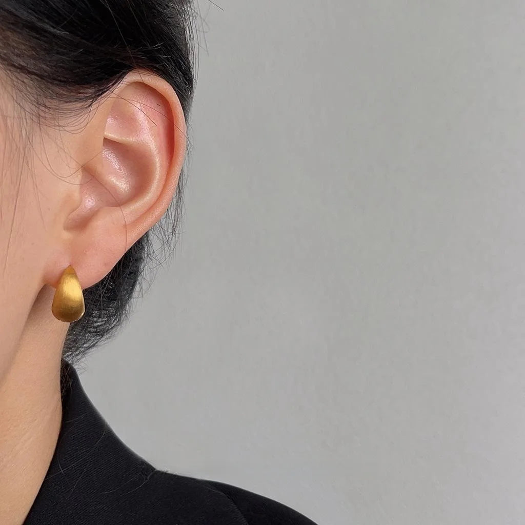 Brushed Matte Copper Oval Stud Earrings French Vintage Minimalist Geometric Jewelry