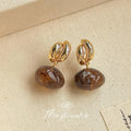 14K Gold Plated Copper Irregular Geometric Amber Drop Earrings Vintage Handmade Style