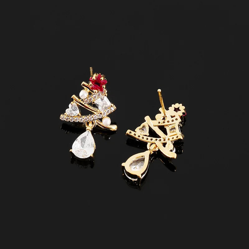 Elegant Zircon Pearl Christmas Tree Drop Stud & Clip On No Piercing Holiday Party Earrings