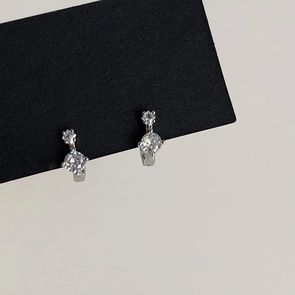 Micro Pave Zircon Copper Geometric Round Stud Earrings Minimalist Elegant Daily Jewelry