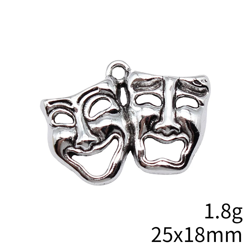 25x18mm 1.8g Antique Silver Zinc Alloy Theater Comedy Tragedy Face Charm Pendant for DIY Jewelry