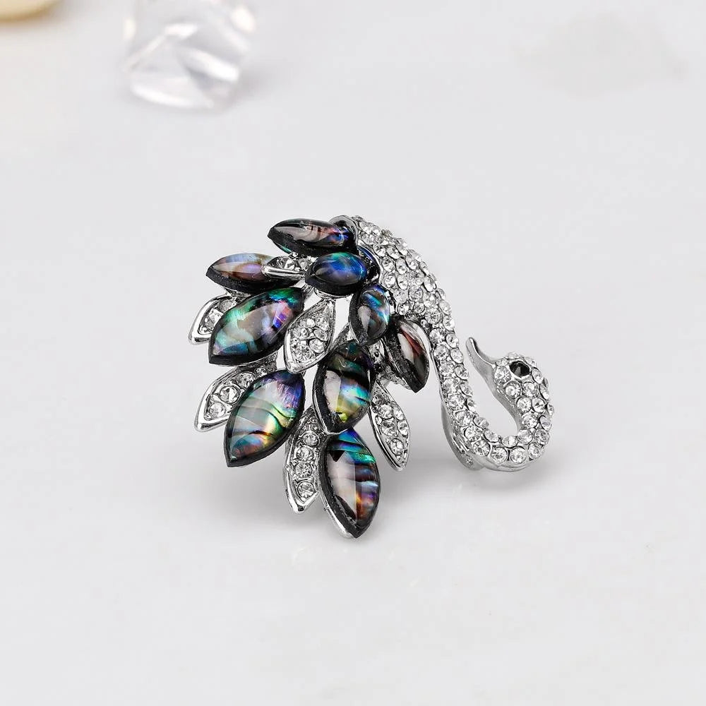 Elegant Swan Brooch With Abalone Mother Of Pearl Rhinestones, Luxury Lapel Pin Corsage Suit Accessory