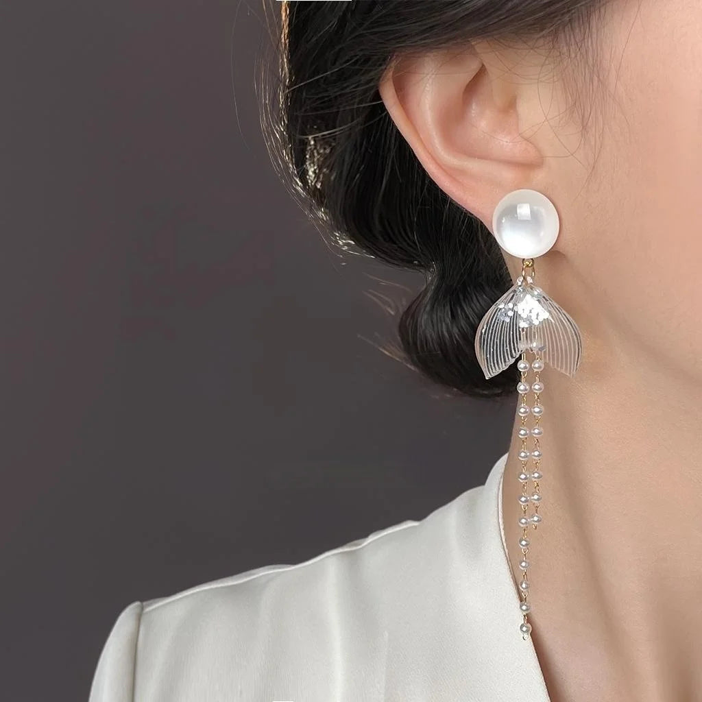 Vacation Style Long Resin Fishtail Drop Earrings Geometric Round Line Beach Fashion Jewelry
