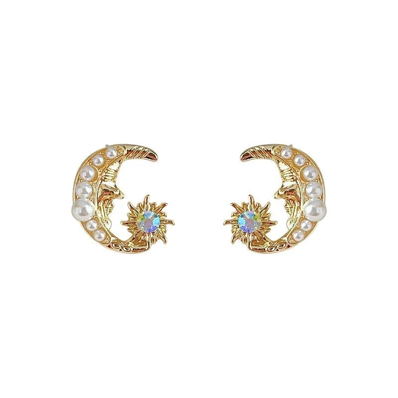 14K Plated Moon Stud Earrings Eco-Friendly Copper Geometric Light Luxury Ear Jewelry