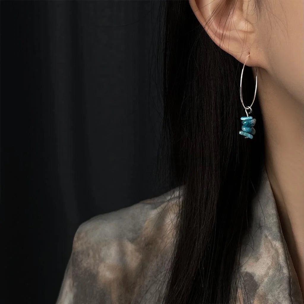 Natural Crystal Stone U-Shaped Hoop Earrings Irregular Chip Bead European American Jewelry