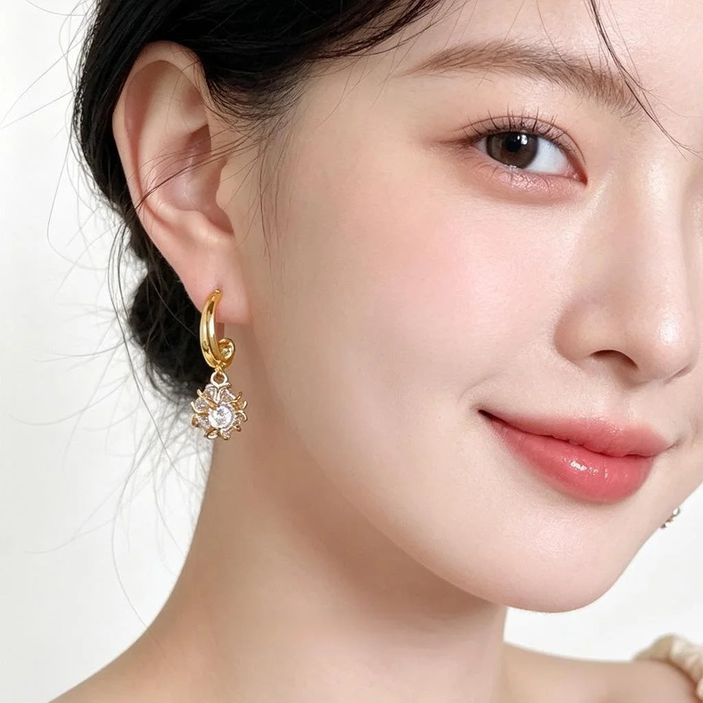Light Luxury Copper Zircon Ball Double Layer French Vintage Old Money Drop Earrings