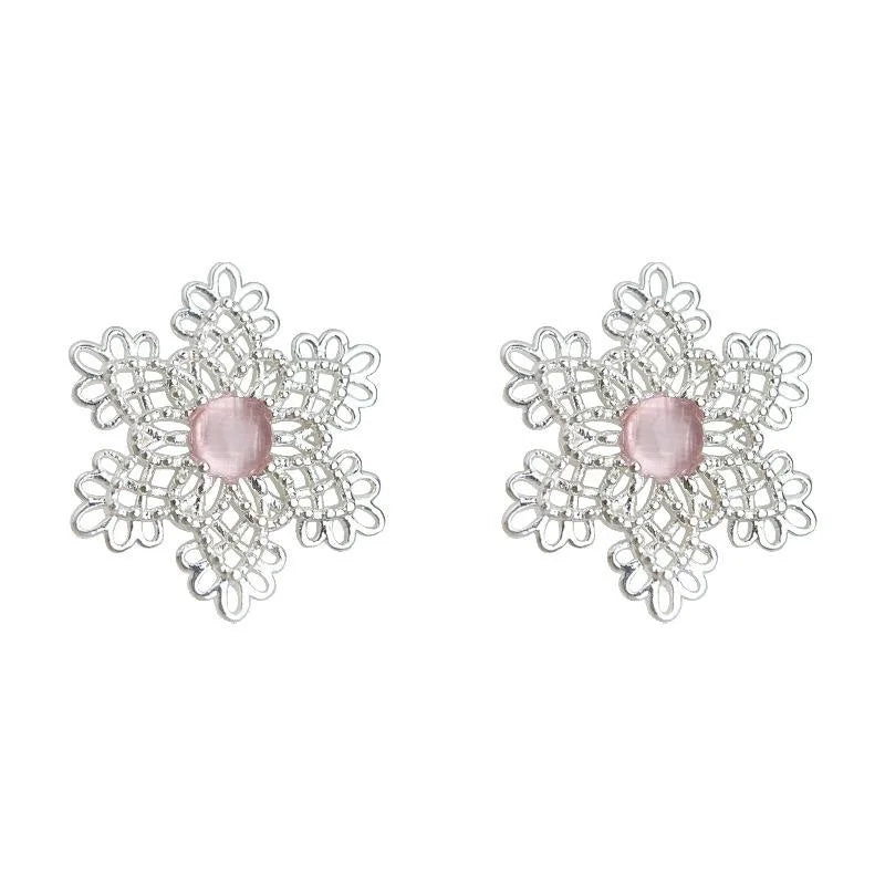 French Vintage Copper Hollow Flower Petal Stud Earrings For Women