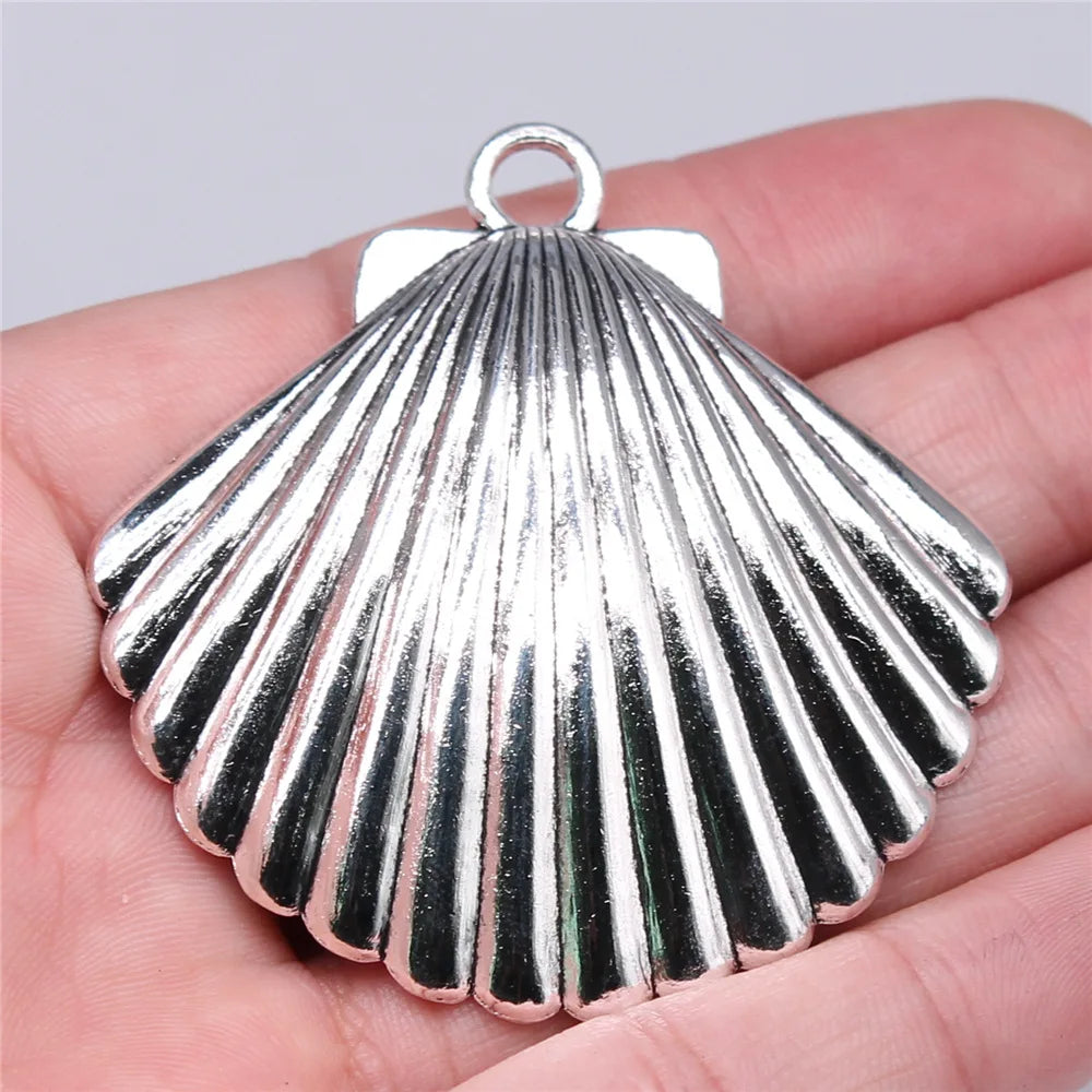 56x55mm 12.92g Antique Silver Zinc Alloy Shell Charm Pendant for DIY Necklace Bracelet Jewelry Making