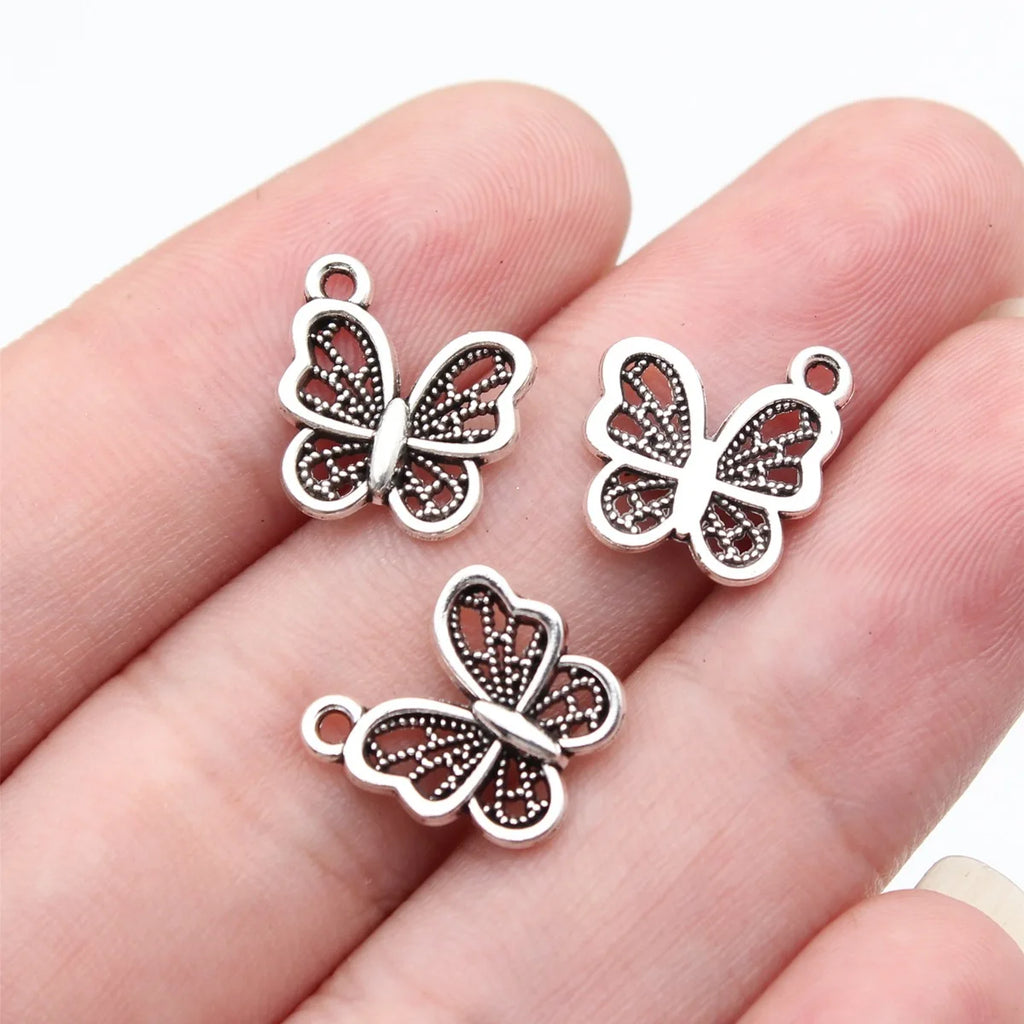 13x12mm 0.57g Antique Silver Zinc Alloy Butterfly Charm Pendant for Bracelet Necklace DIY Jewelry Making