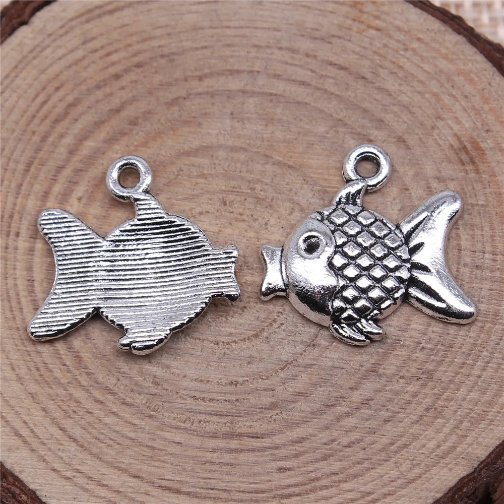 17x18mm 1.3g Antique Silver Zinc Alloy Fish Charm Pendant for DIY Necklace Bracelet Jewelry Making