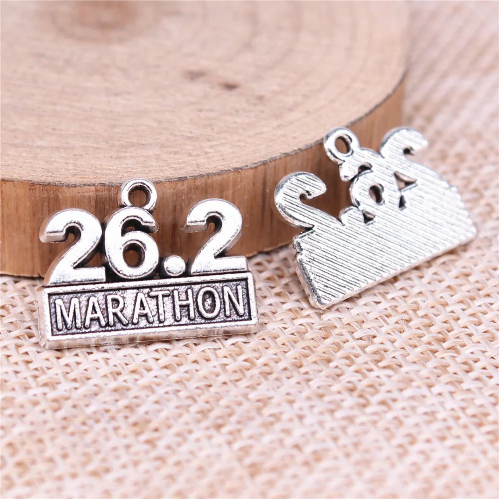 19x14mm 2.38g Antique Silver Zinc Alloy 26.2 Marathon Charm Pendant for DIY Sports Jewelry Making