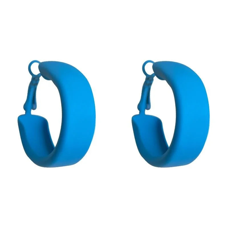 Haze Blue Enamel Round Hoop Drop Earrings Copper Vacation Style Jewelry