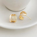Light Luxury Copper Zircon White Enamel Geometric Round Line Drop Earrings