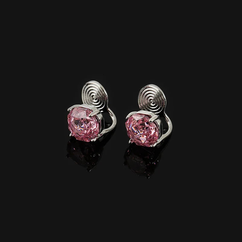 Elegant Luxury Rose Cut Pink Zircon Spiral Shell Stud & Clip On No Piercing Silver Tone Earrings