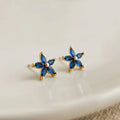 Blue Micro Pave Zircon Flower Stud Earrings For Women, Simple Summer Petal Jewelry