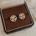 14K Plated Copper Iris Flower Stud Earrings Micro Pave Zircon Luxury Women's Jewelry