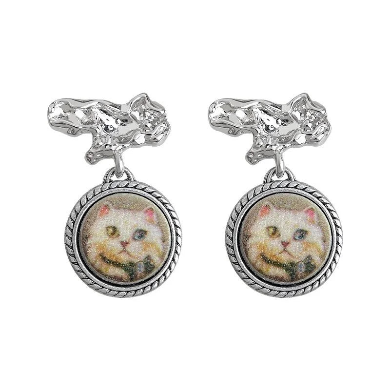 Handmade Geometric Cat Drop Earrings Copper, Style Boutique Jewelry