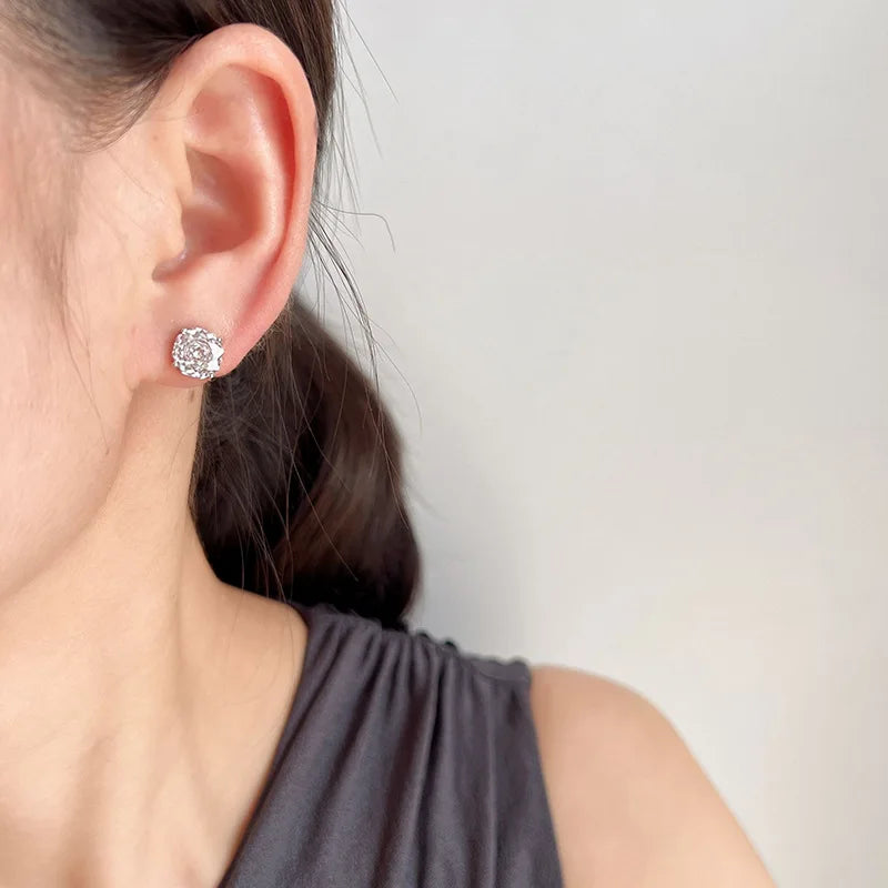Elegant Spiral Disc Rose Cut Zircon Alloy Stud & Clip On No Piercing Women's Fashion Earrings