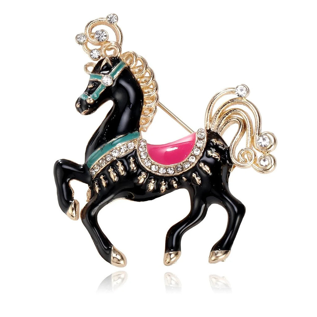 Cute Enamel Unicorn Horse Brooch With Rhinestone Alloy Lapel Pin, Elegant Animal Corsage Gift Accessory