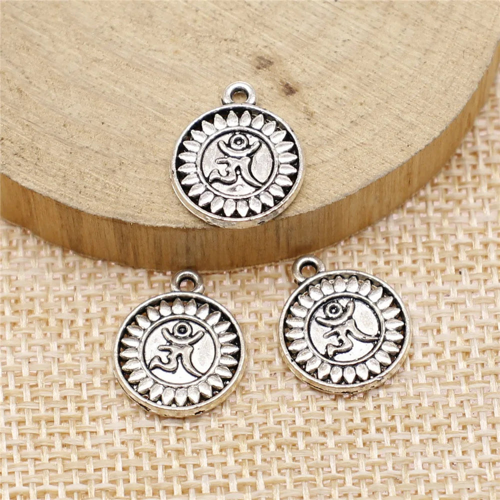13x15mm 1g Antique Silver Zinc Alloy Double Sided OM Tag Charm Pendant for DIY Yoga Jewelry Making