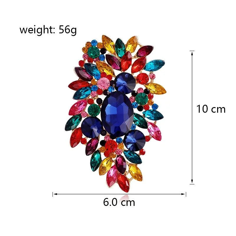 Luxury Crystal Rhinestone Flower Brooch, Silver Alloy Teardrop Corsage Lapel Pin For Shawl Suit Gift