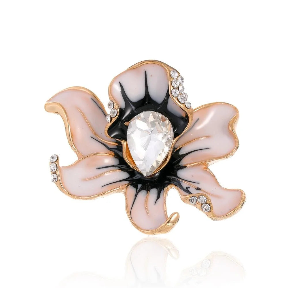 Elegant Green Enamel Peony Flower Brooch With Rhinestones, Gold Alloy Lapel Pin Corsage Gift