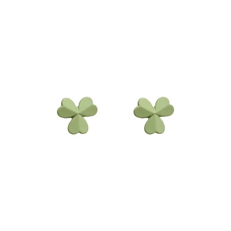 Fresh Green Flower Leaf Enamel Copper Stud Earrings For Women Forest Style Mini Floral Jewelry