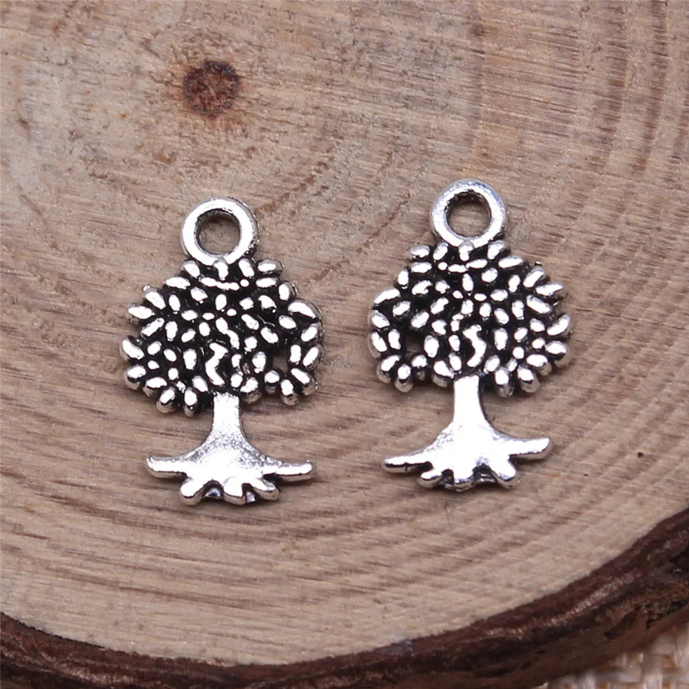 13x8mm 0.4g Antique Silver Zinc Alloy Tree Charm Pendant for DIY Necklace Bracelet Jewelry Making