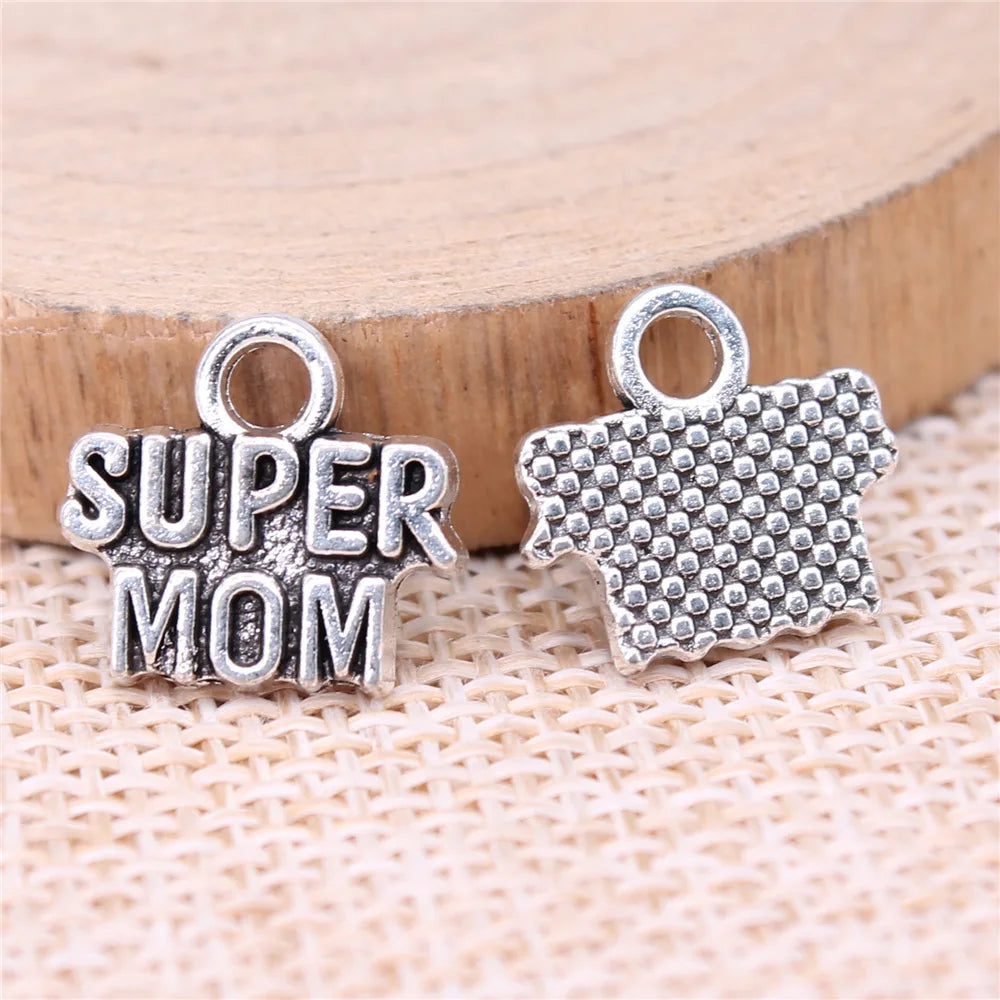 13x12mm 1g Antique Silver Zinc Alloy Super Mom Charm Pendant for DIY Bracelet Necklace Making