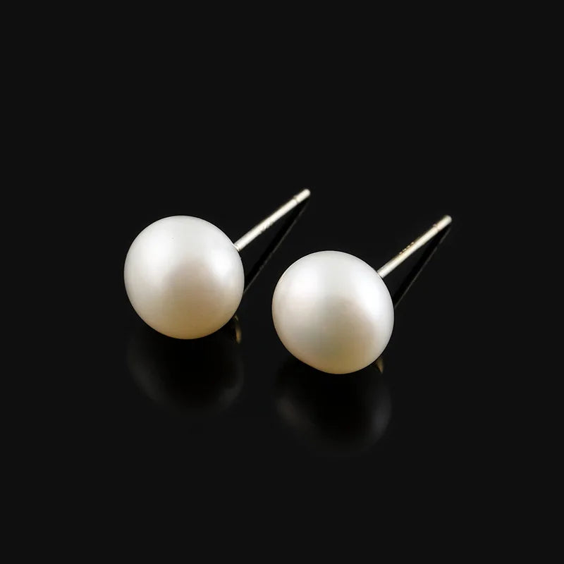 Elegant Round Freshwater Pearl Stud & Clip On No Piercing Minimalist Women's Fashion Earrings