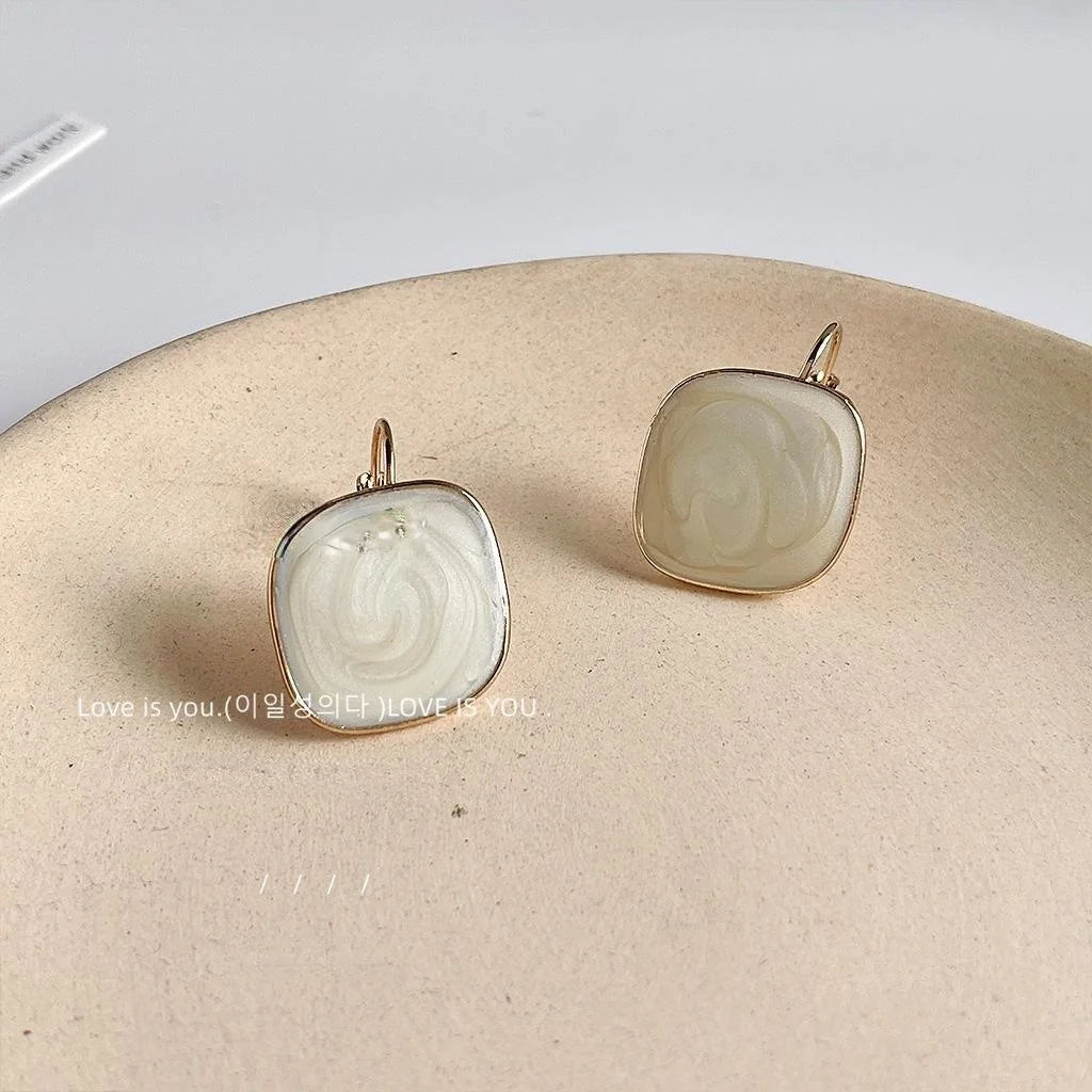 Korean Style Copper Square Enamel Drop Earrings Minimalist French Geometric Ear Jewelry