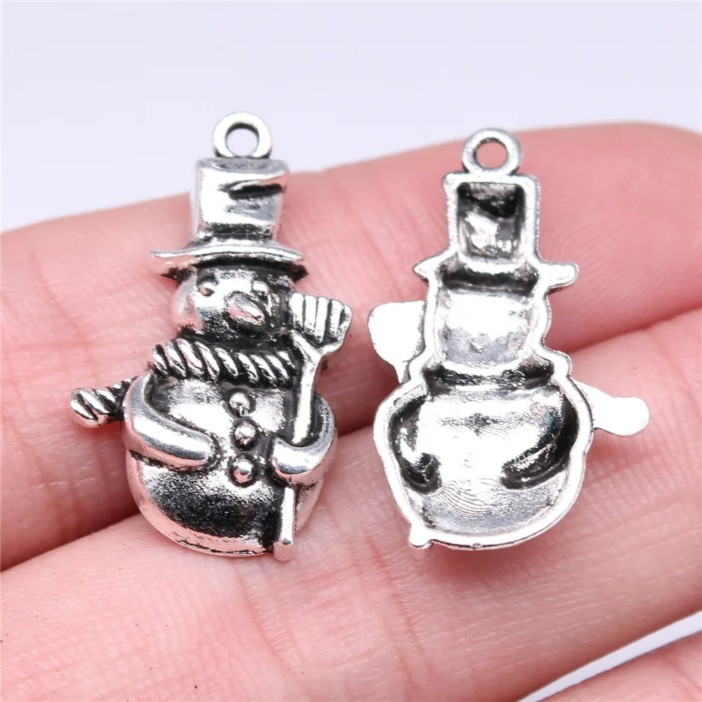 28x14mm 1.9g Antique Silver Zinc Alloy Christmas Snowman Charm Pendant for DIY Holiday Jewelry