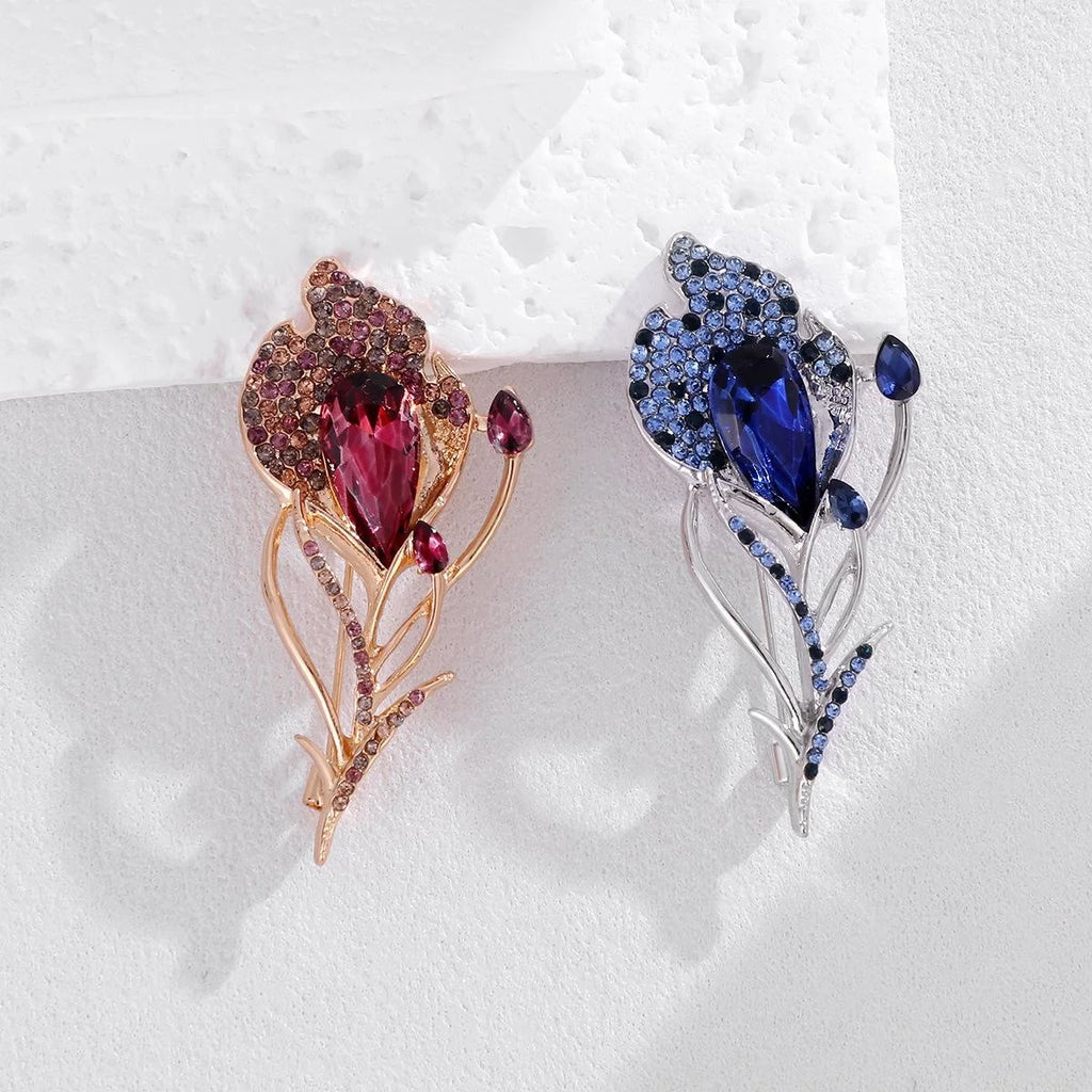 Elegant Pink Rhinestone Feather Brooch Alloy Crystal Leaf Lapel Pin Corsage For Women's Suits Gift