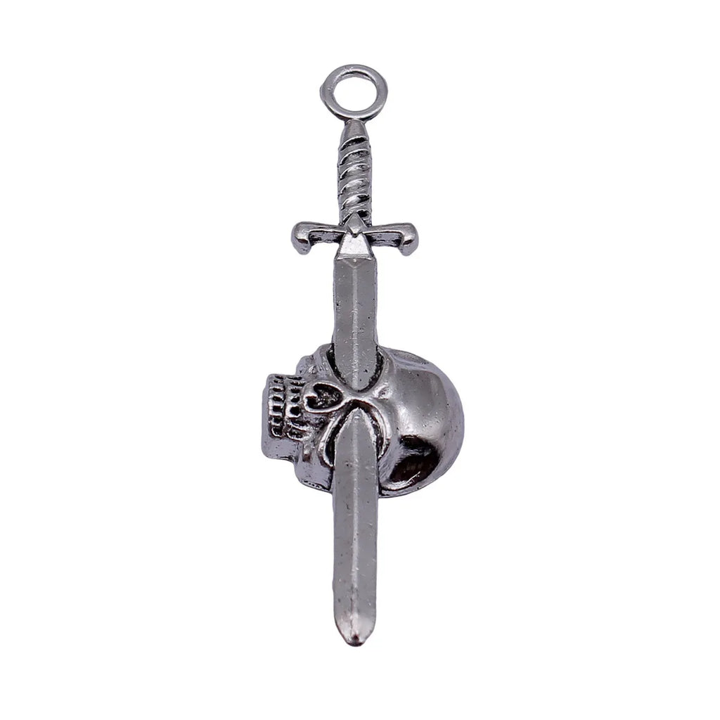 56x17mm 3.8g Antique Silver Zinc Alloy Skull Sword Charm Pendant for DIY Gothic Jewelry Making