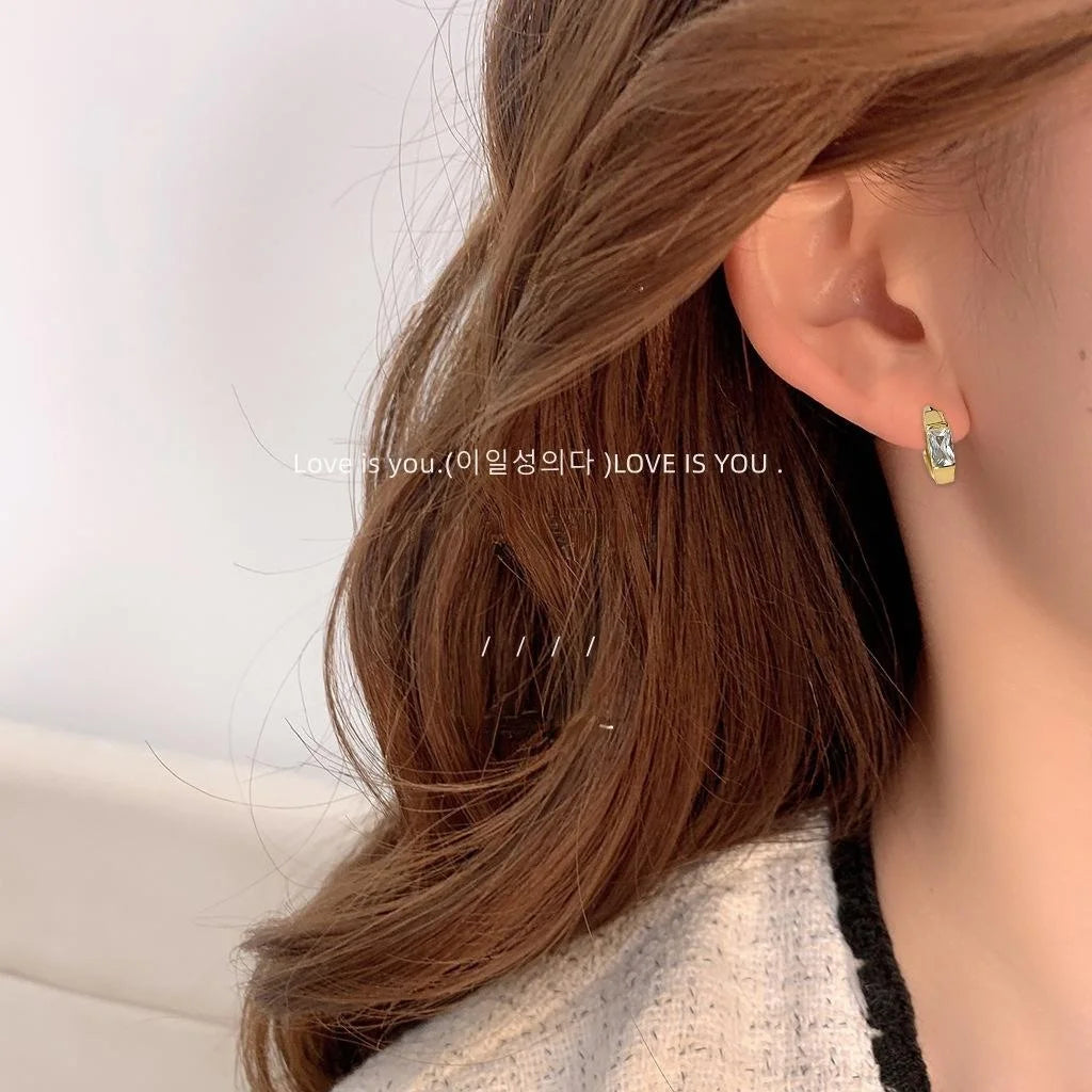 Minimalist Copper Round Geometric Micro Pave Zircon Drop Earrings For Women