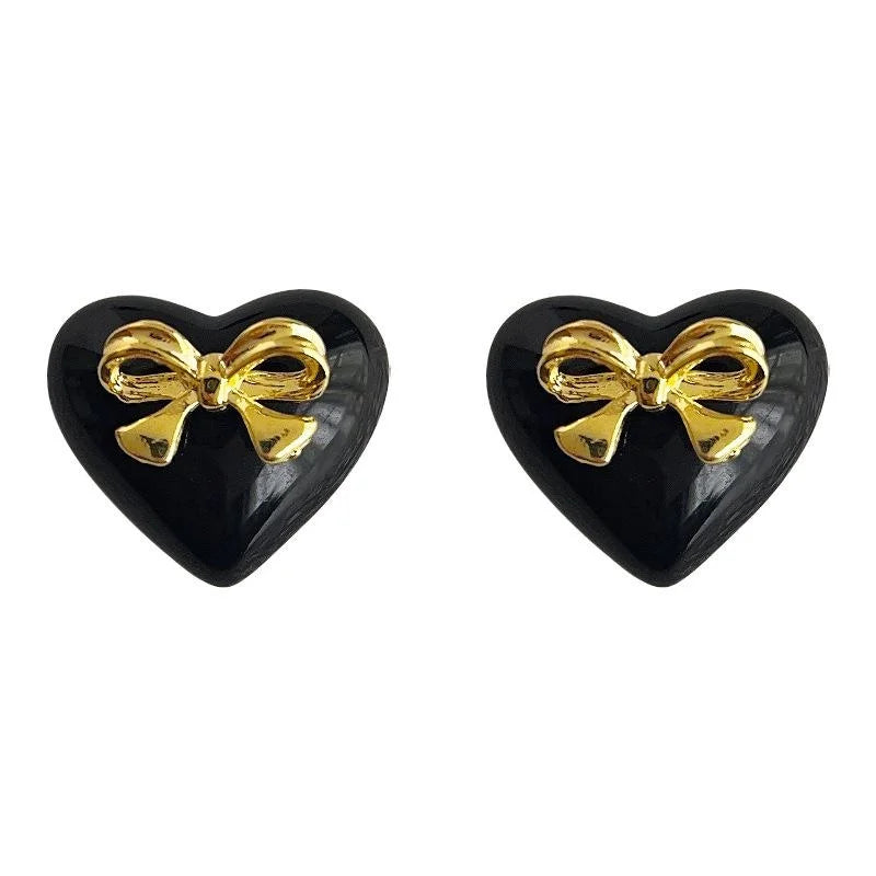 Chic Heart Bow Copper Stud Earrings Minimalist Sweet Cool Jewelry