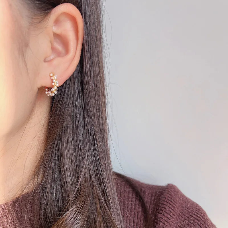 Elegant Pearl Flower Wreath Hoop Alloy Stud & Clip On No Piercing Korean Style Screw Back Earrings