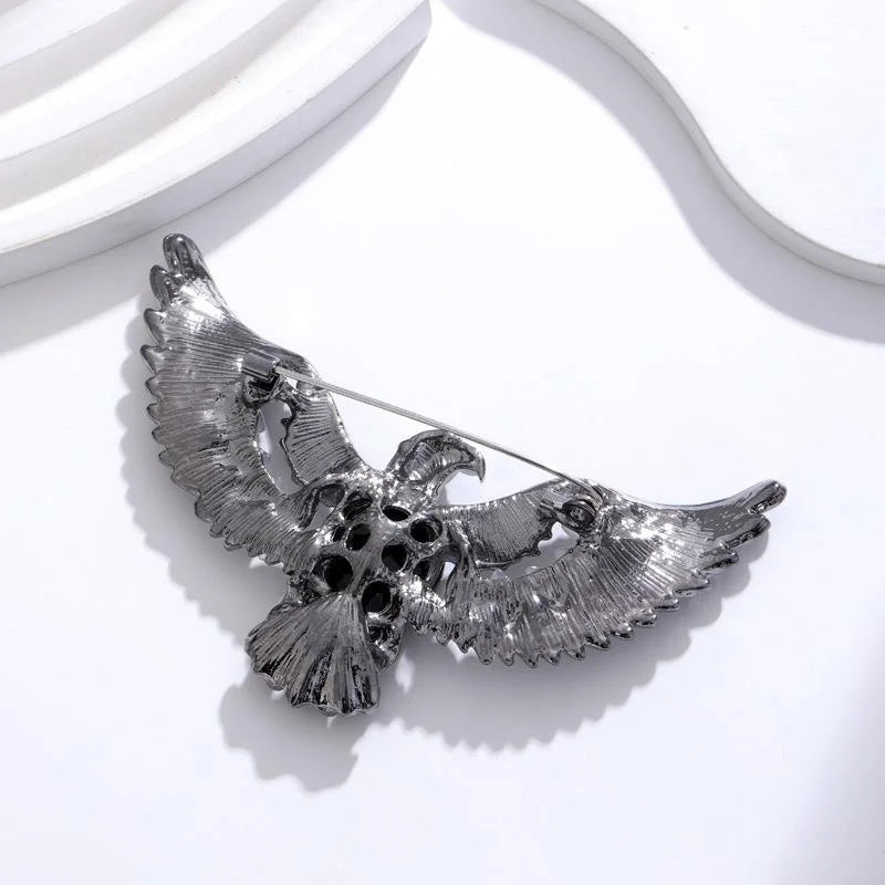 Vintage Eagle Wings Brooch With Rhinestone Mother Of Pearl Inlay, Elegant Alloy Lapel Pin Suit Accessory Gift