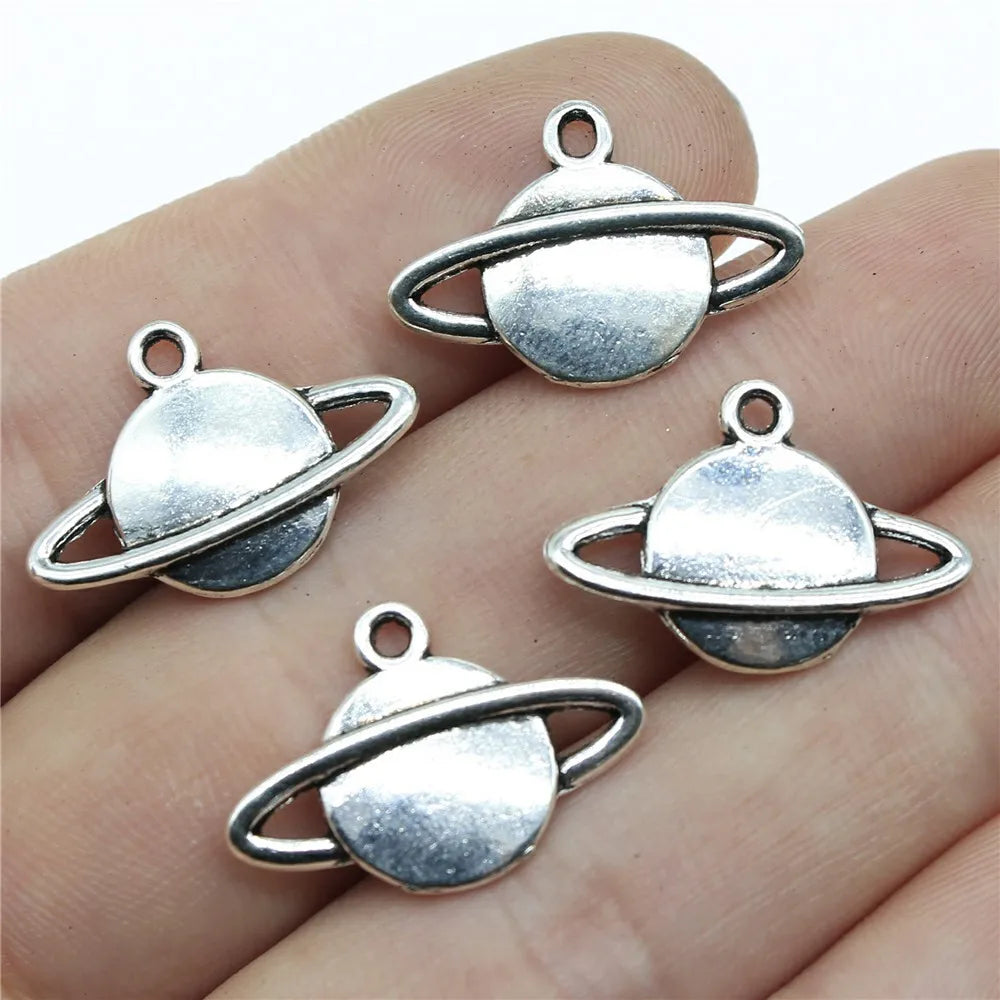 22x15mm 1.6g Multicolor Zinc Alloy Saturn Planet Solar System Charm Pendant for DIY Necklace Making