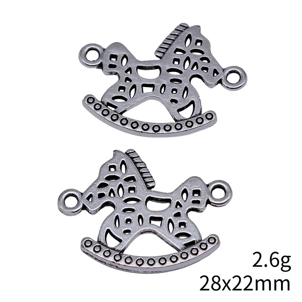28x22mm 2.6g Antique Silver Tone Zinc Alloy Rocking Horse Connector Charm for DIY Bracelet Jewelry