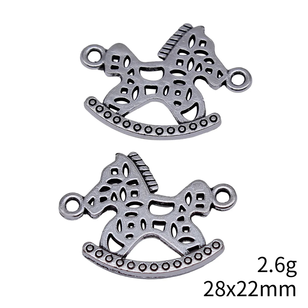 28x22mm 2.6g Antique Silver Tone Zinc Alloy Rocking Horse Connector Charm for DIY Bracelet Jewelry