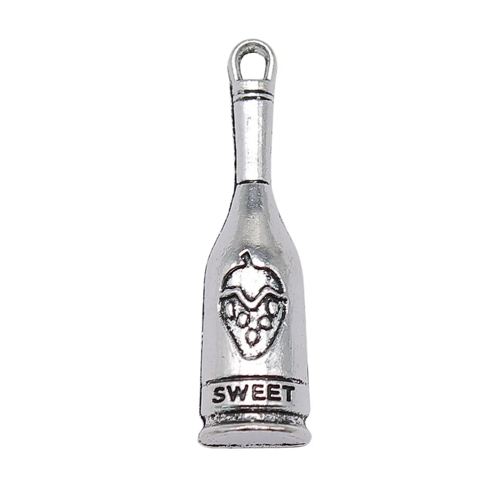 30x8mm 1.9g Antique Silver Zinc Alloy Wine Bottle Charm Pendant for DIY Bracelet Necklace Making