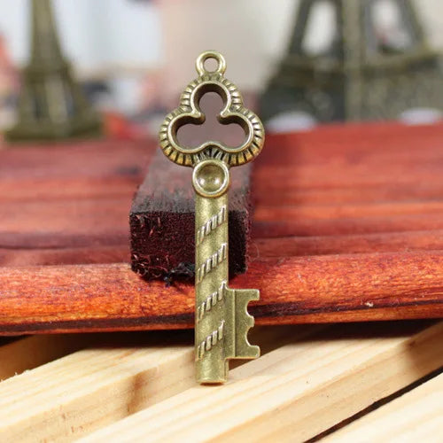 52x17MM Antique Silver Crystal Flower Key Charm Pendant for DIY Necklace Bracelet Jewelry Making