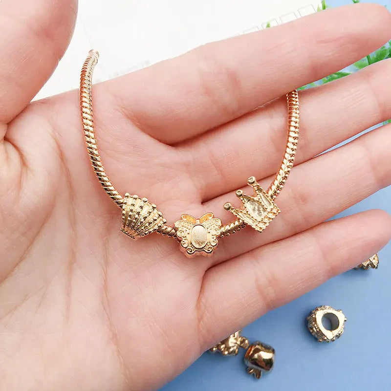 KC Gold Zinc Alloy Crown Large Hole Spacer Beads for European Bracelet Jewelry Making