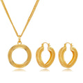 Luxury 24K Gold Plated Alloy Necklace And Hoop Earrings Jewelry Set, Hollow Geometric Bridal Jewelry For Wedding Gift
