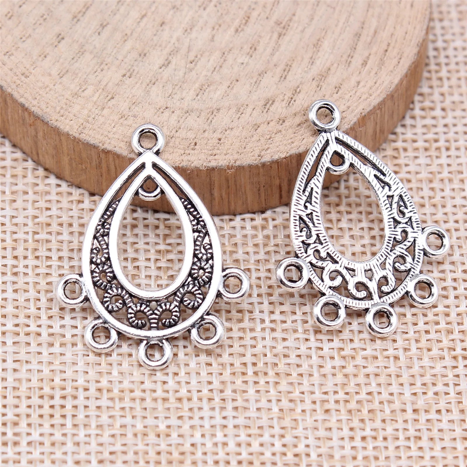 30x24mm 1.6g Antique Silver Zinc Alloy Teardrop Earring Connector Charms for DIY Earrings