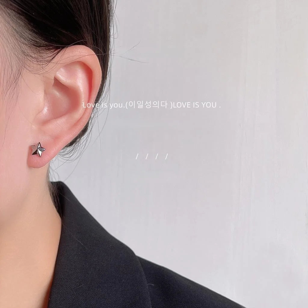 Asymmetric Mini Gunmetal Star Spaceship Copper Stud Earrings Minimalist Style