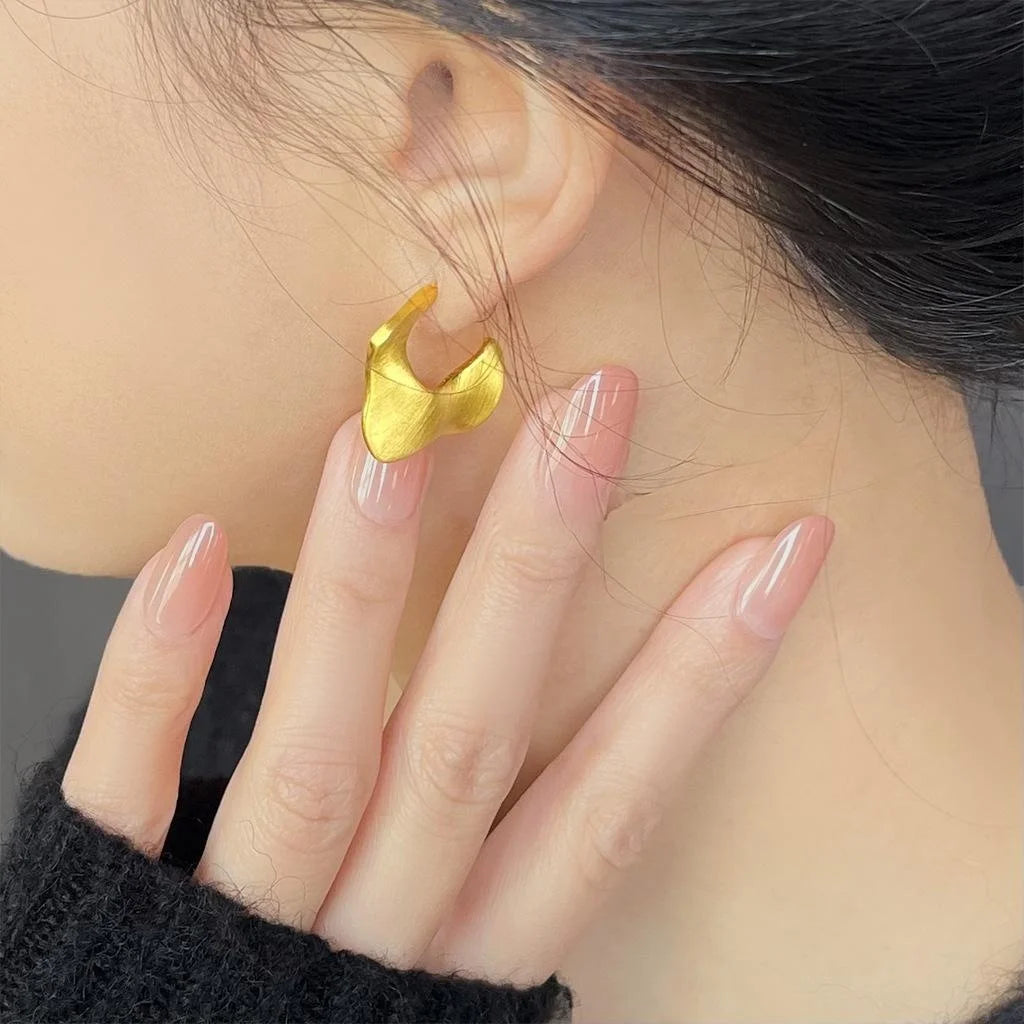 Minimalist Brushed Copper Geometric Irregular 14K Plated Drop Earrings For Women