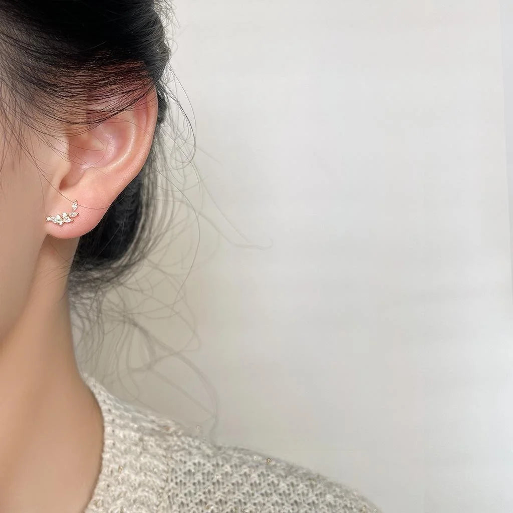 Mini 14K Gold Plated Copper Wheat Zircon Stud Earrings Cute Fresh Geometric Jewelry
