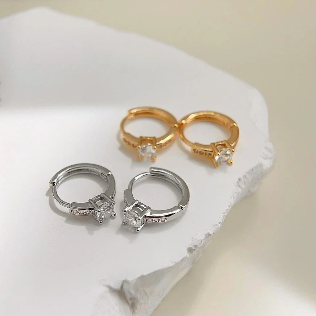 18K Gold Plated Copper Zircon Round Geometric Stud Earrings Light Luxury Everyday Jewelry